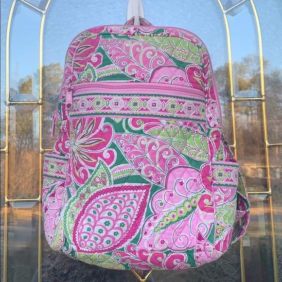 Vera Bradley Handbags - Vera Bradley Pink & Green Paisley Small Backpack